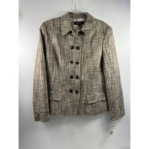 Kasper Culture Society Tweed Blazer Womens 14 Beige Brown Double Breasted Jacket